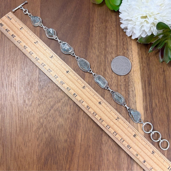Raw Aquamarine Gemstone Bracelet Boho Southwest Vintage Style Handmade New 925 - Picture 5 of 5